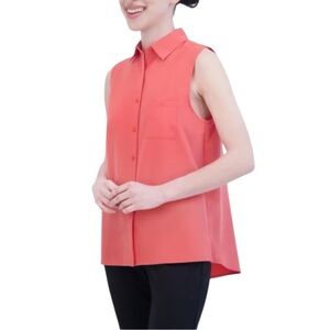 Gaiam Women’s Sleeveless Button Up Shirt Coral Pink Salmon Small Stretch